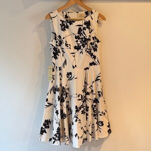 🆕 Grace Karin Floral Fit & Flare Tea Midi Dress, White/Black. Size M